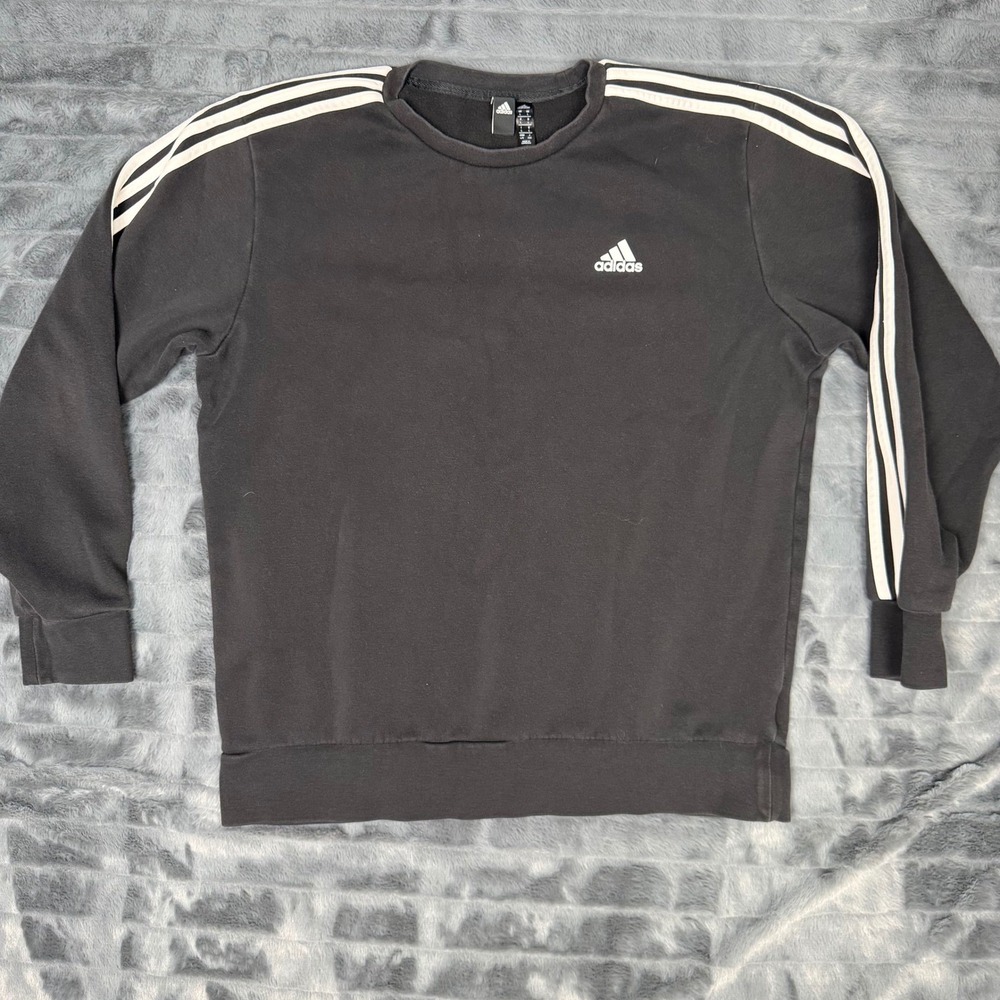 Adidas Mens Essentials 3-Stripes Crewneck Sweatshirt Black White Large 6574